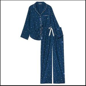 VS Flannel Long Pajama Set Academy Blue with Stars Size L